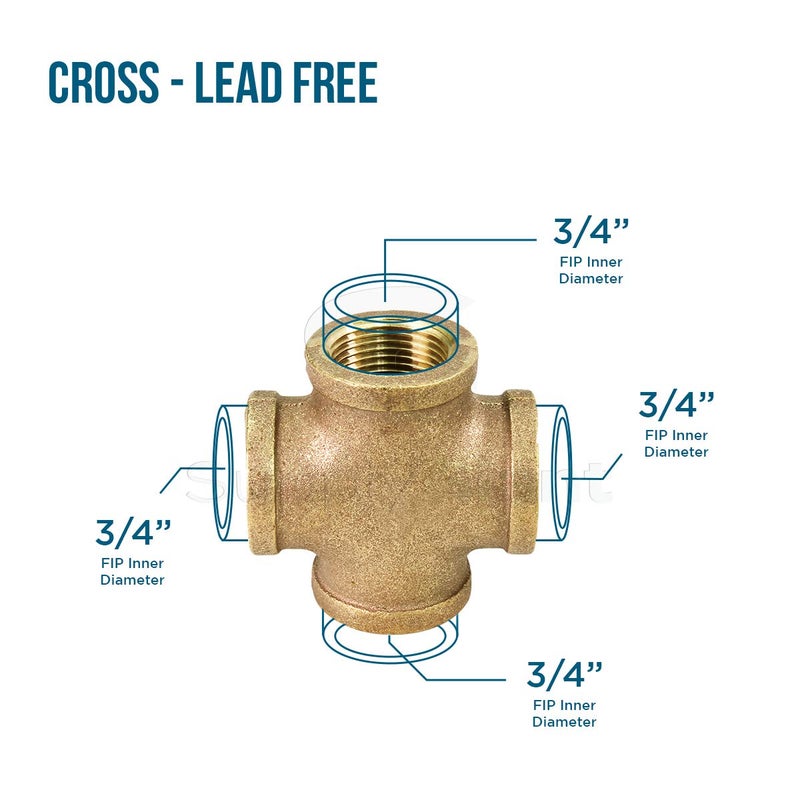 SUPPLYGIANT Suply Giant CSDS0034 3/4'' lead-free Four Way Brass Cross Fitting with Equally Sized Female Threaded Branches For 125 LB Applications, Easy to Install - Image 4